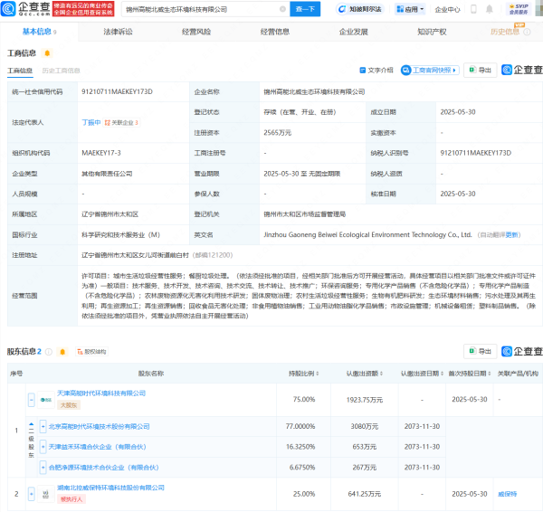 中国股票配资网站  高能环境等成立生态环境科技公司